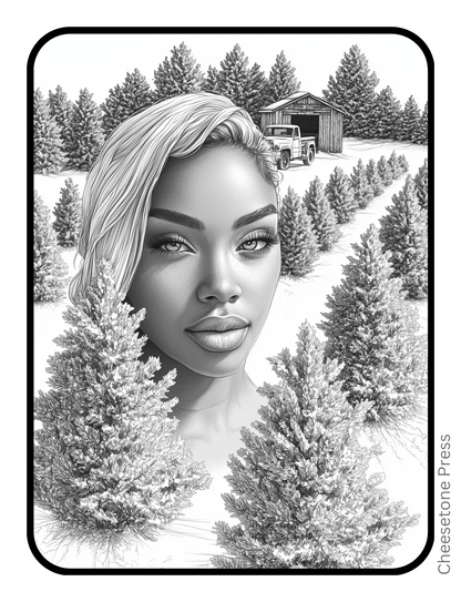 Unique Beautiful Women Christmas Portrait Grayscale 20 pg Printable Bundle - printable Default Title Cheesetone Press